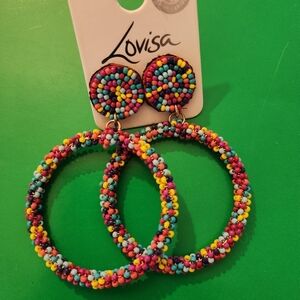 Beaded multicolor drop hoops